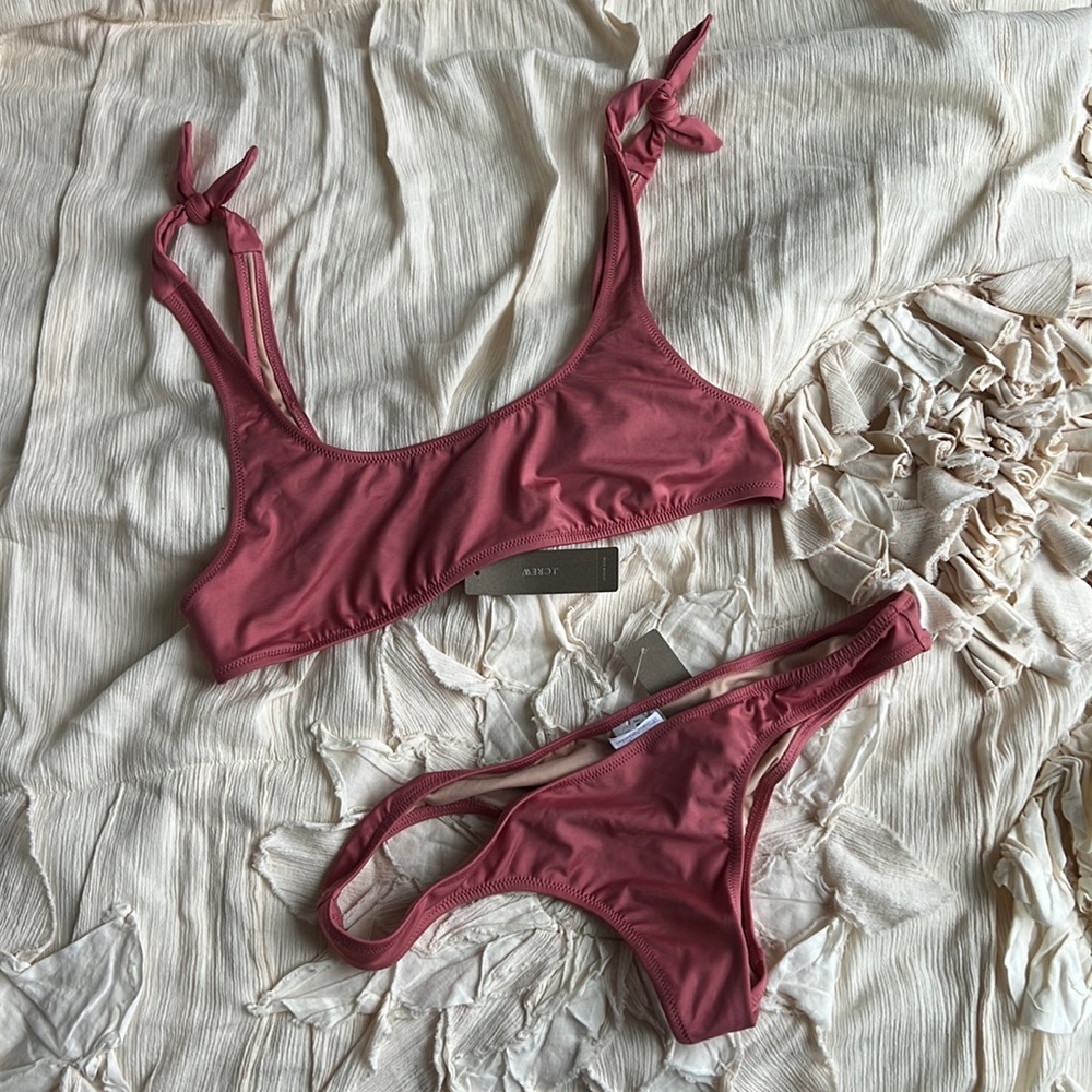 J Crew Swim Playa Pink Nantucket Tie Shoulder Bikini Medium